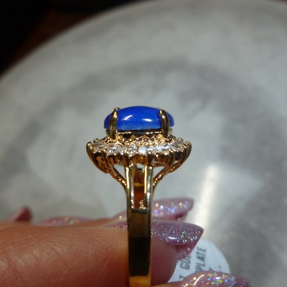 18K EP Gold Lapis Lazuli Cubic Zirconia Ring Size 8 - Picture 12 of 14